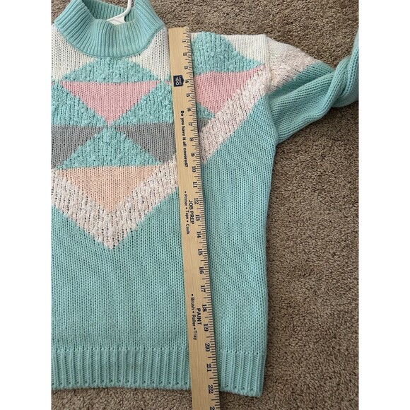 Vintage 80s Retro Aztec Geometric Pastel Unique Turtleneck Sweater Size Large - Picture 7 of 11